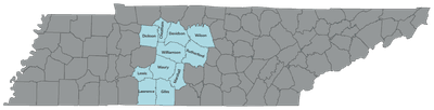 Outright Septic Service Area Map in Middle Tennessee